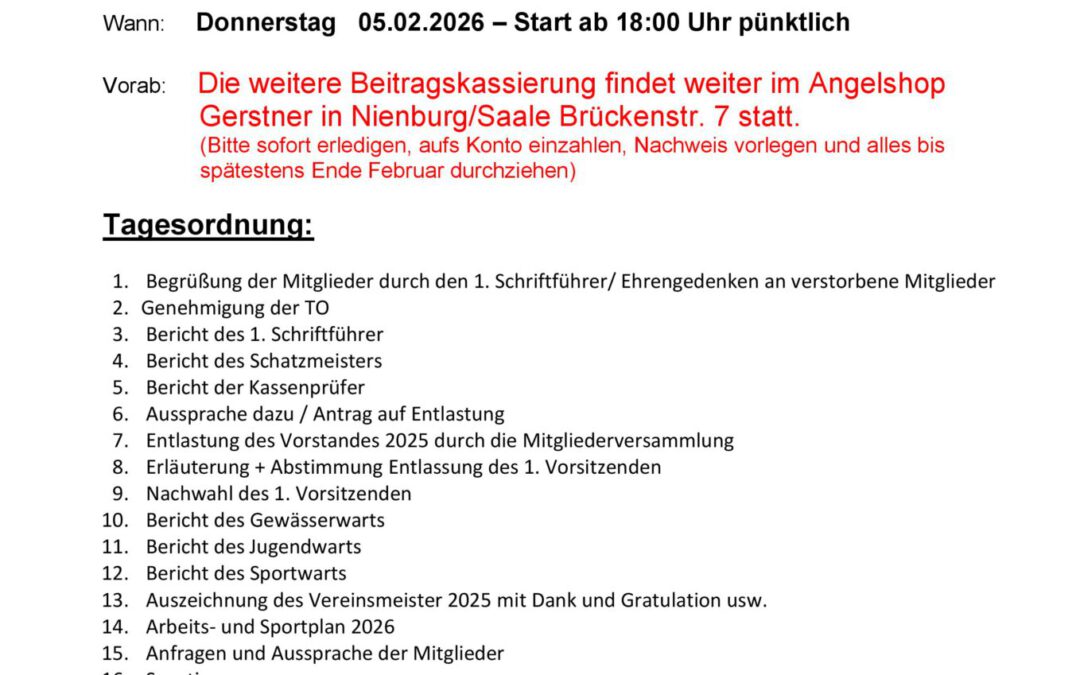 Einladung zur Jahreshauptversammlung 2026