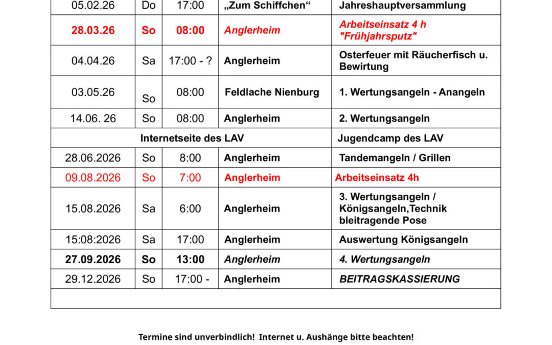 Veranstaltungsplan Jugend 2026