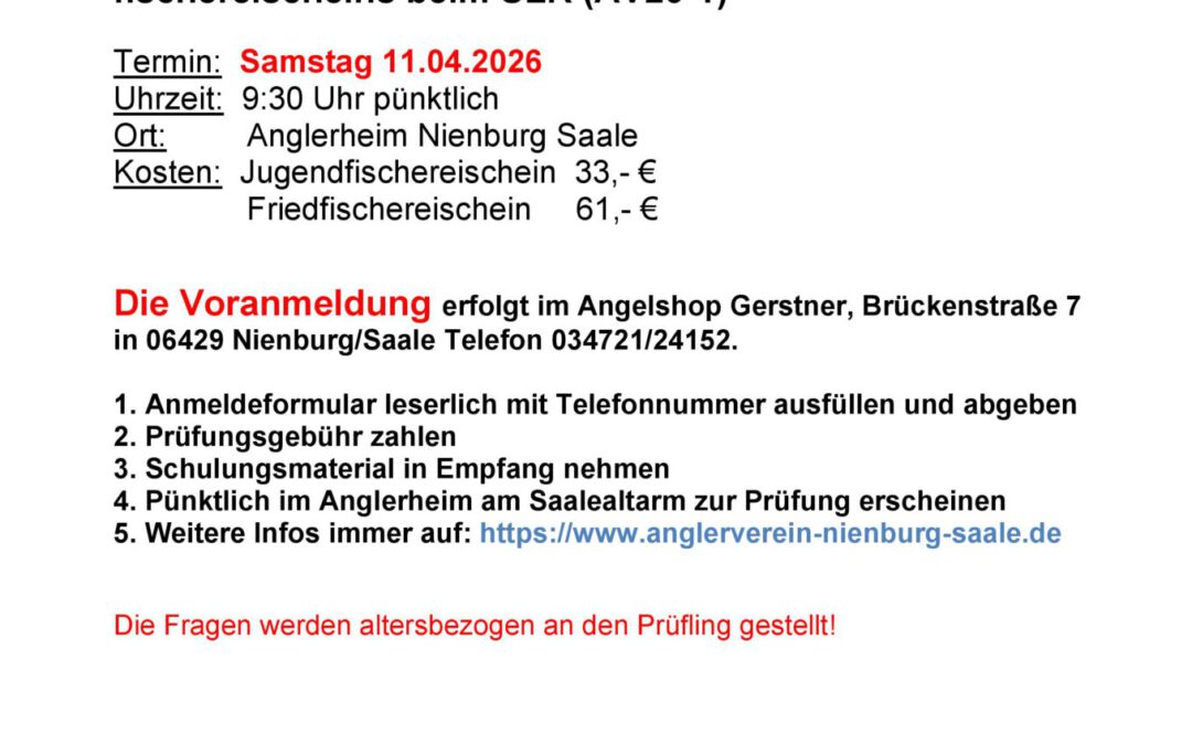 Prüfung Jugend – und Friedfischfischereischein