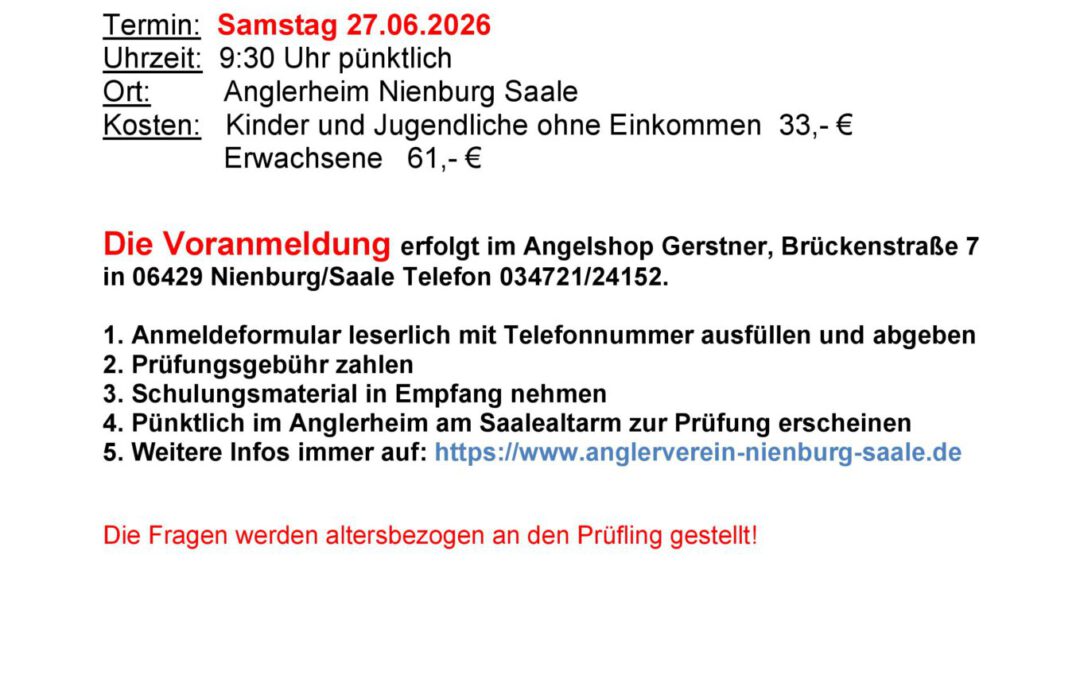 Prüfung Friedfischfischereischein